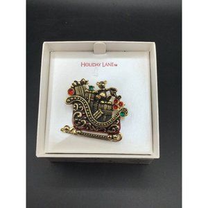 Vintage Inspired Christmas Brooch Sled with Rhinestones Holiday Pin New in Box